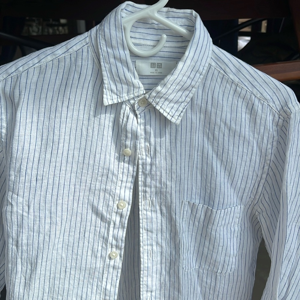 Uniqlo 100% Premium Linen Striped Long Sleeve Shirt